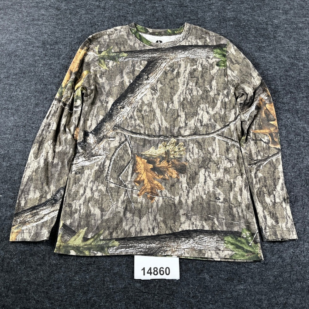 Mossy Oak T-Shirt Mens Small Brown Camotree Cotton Long Sleeve Crew Neck Hunting
